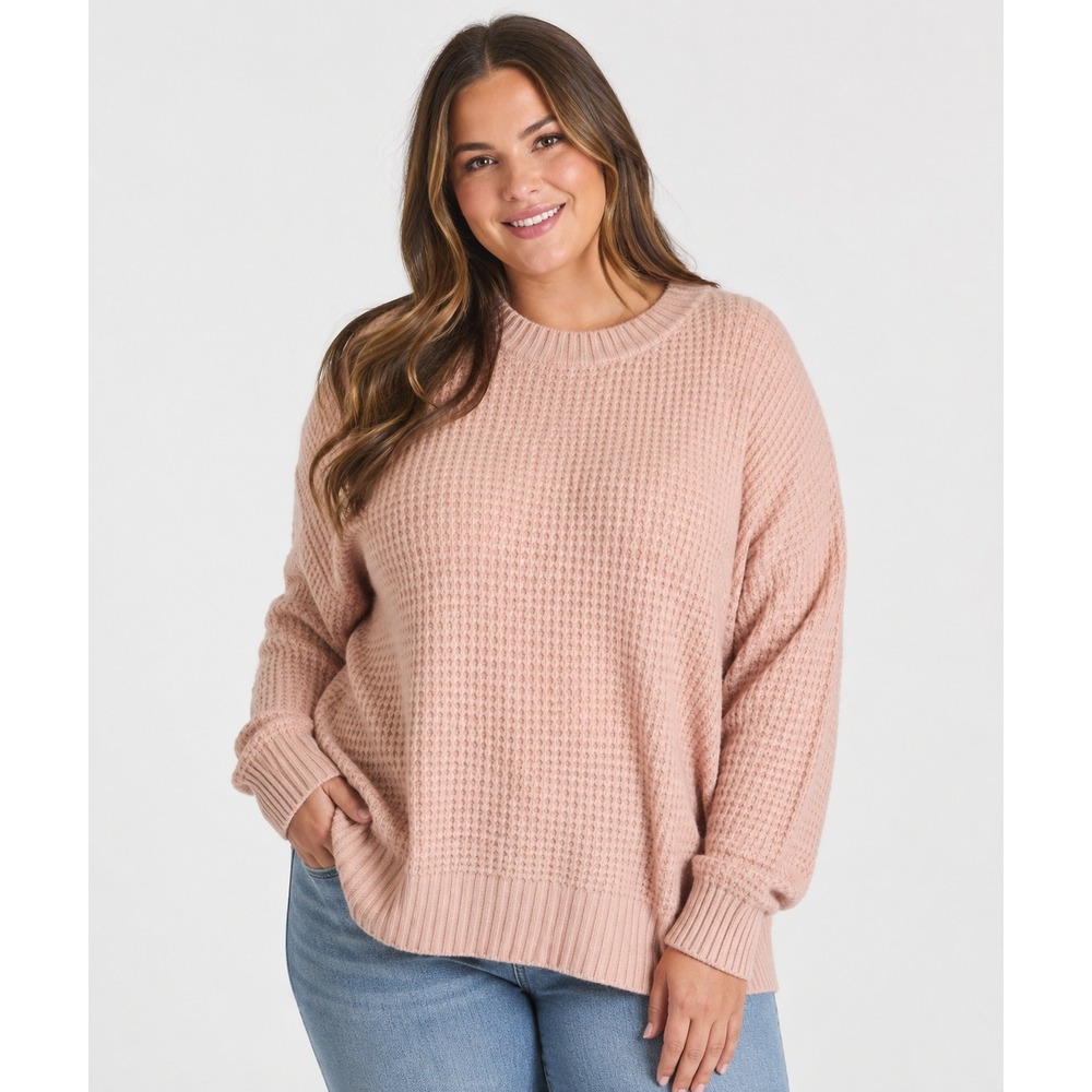 American Eagle Soft Pink Waffle Knit Sweater Large‎ Crew Neck Cozy Oversized